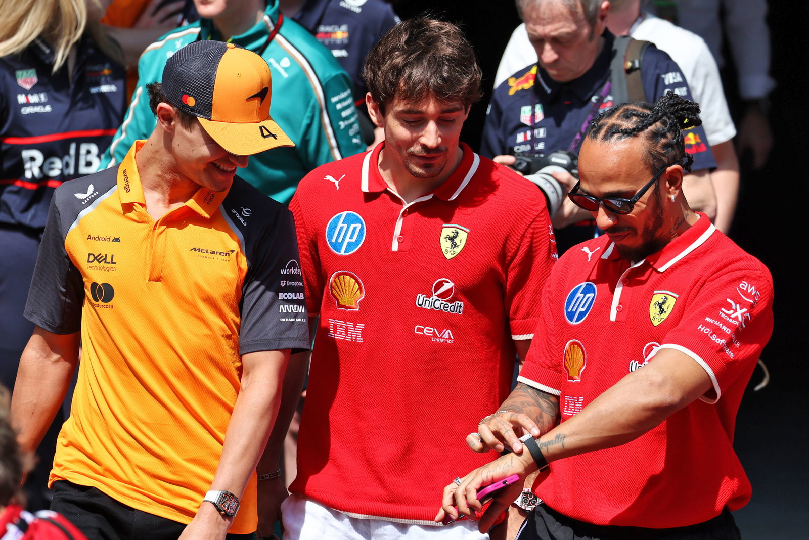 Norris, Leclerc, Hamilton